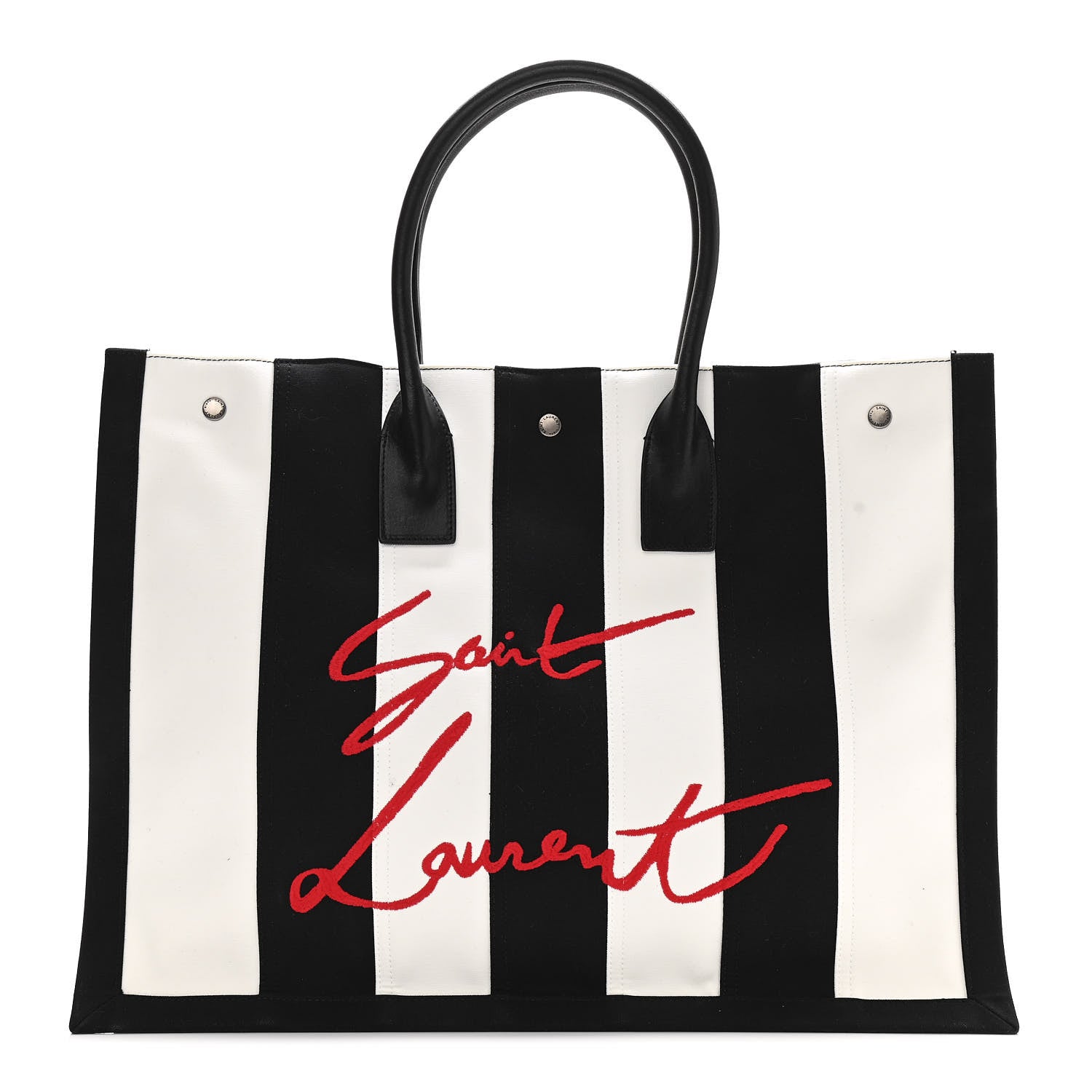 Saint Laurent Canvas Noe Striped Tote Black White 1 of 10