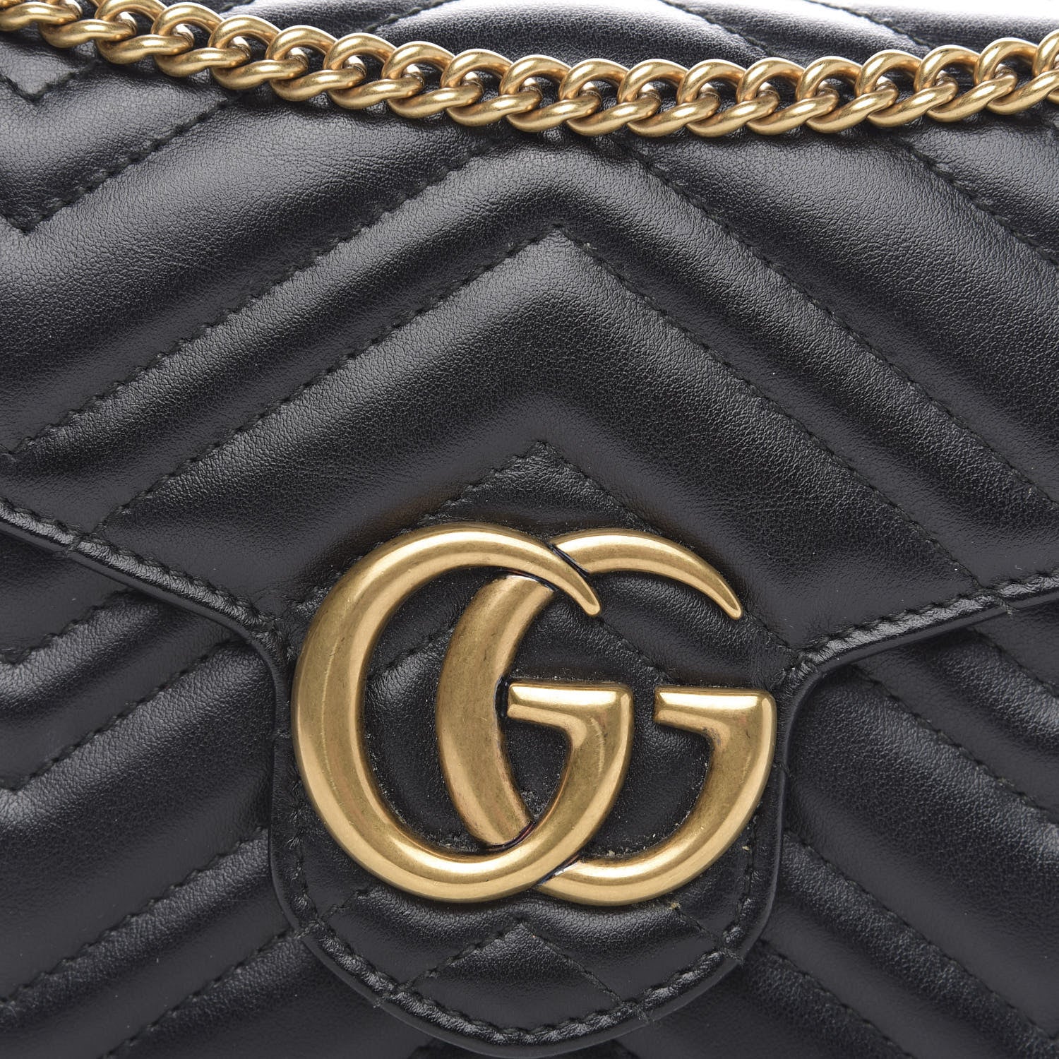 Gucci Calfskin Matelasse GG Marmont Chain Wallet Black 10 of 13