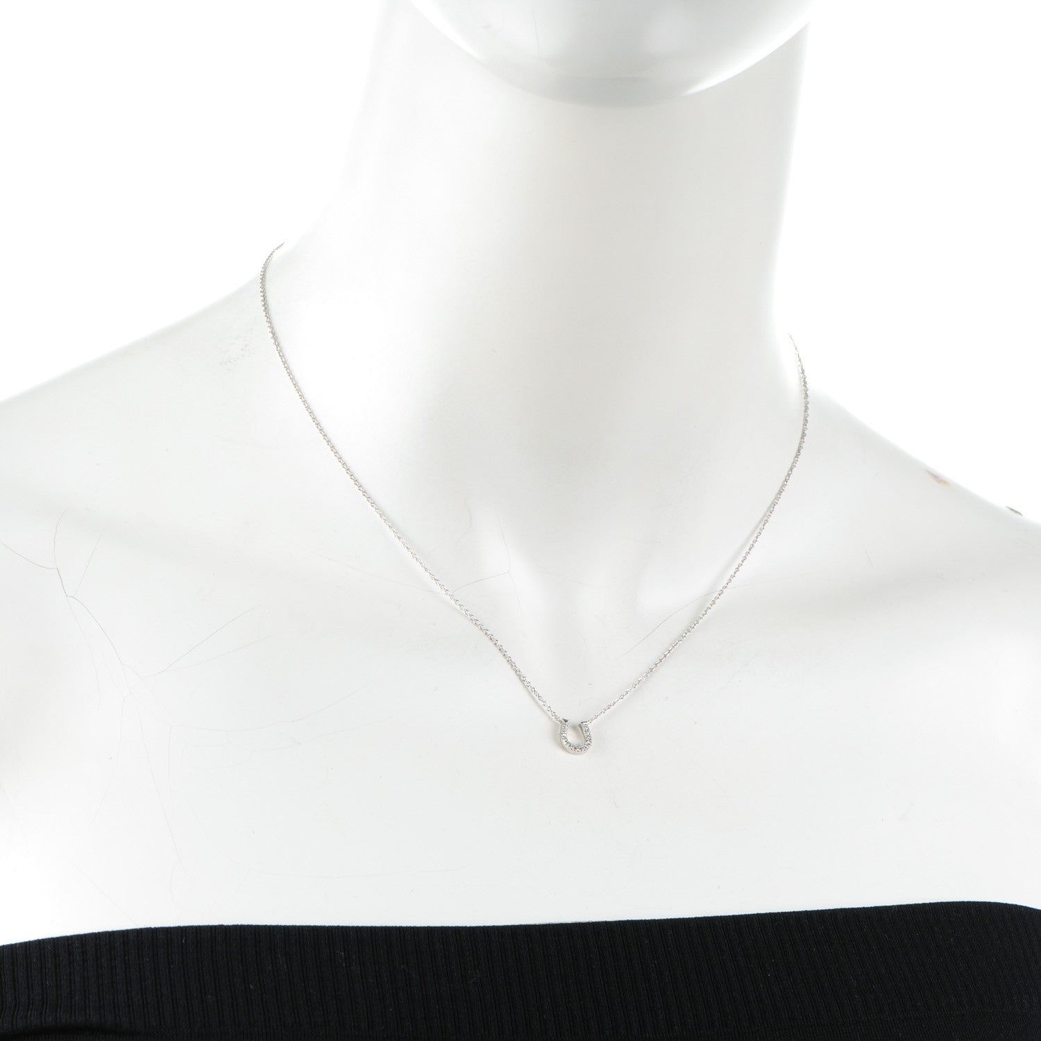 Tiffany 18K White Gold Diamond Mini Metro Horseshoe Pendant Necklace 2 of 5