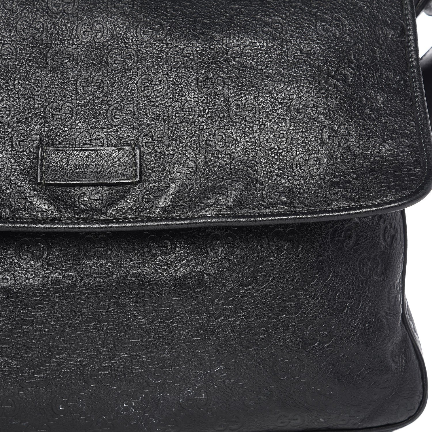 Gucci Guccissima Medium Flap Messenger Bag Black 10 of 15