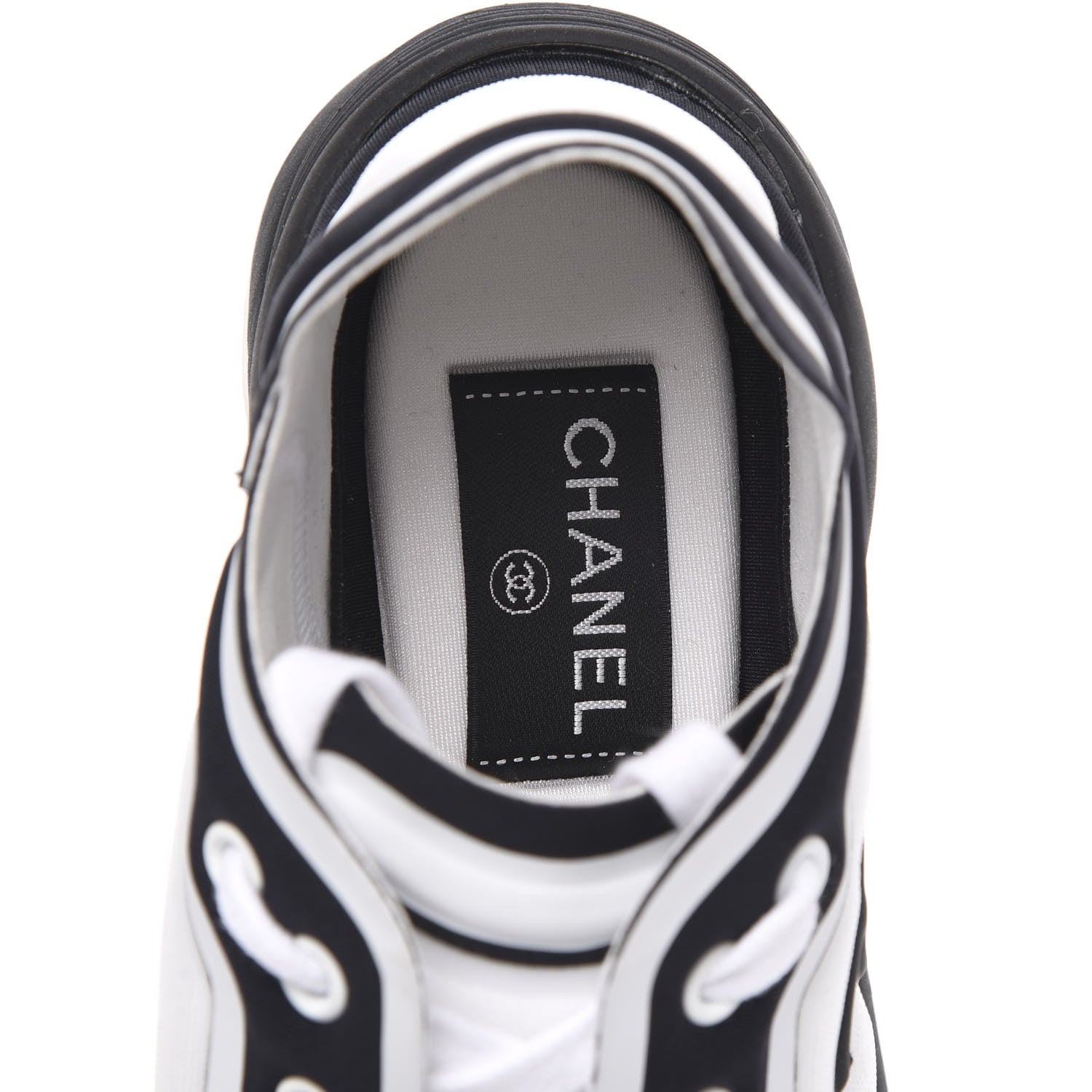Chanel Lycra Womens CC Sneakers 36.5 White Black 6 of 8