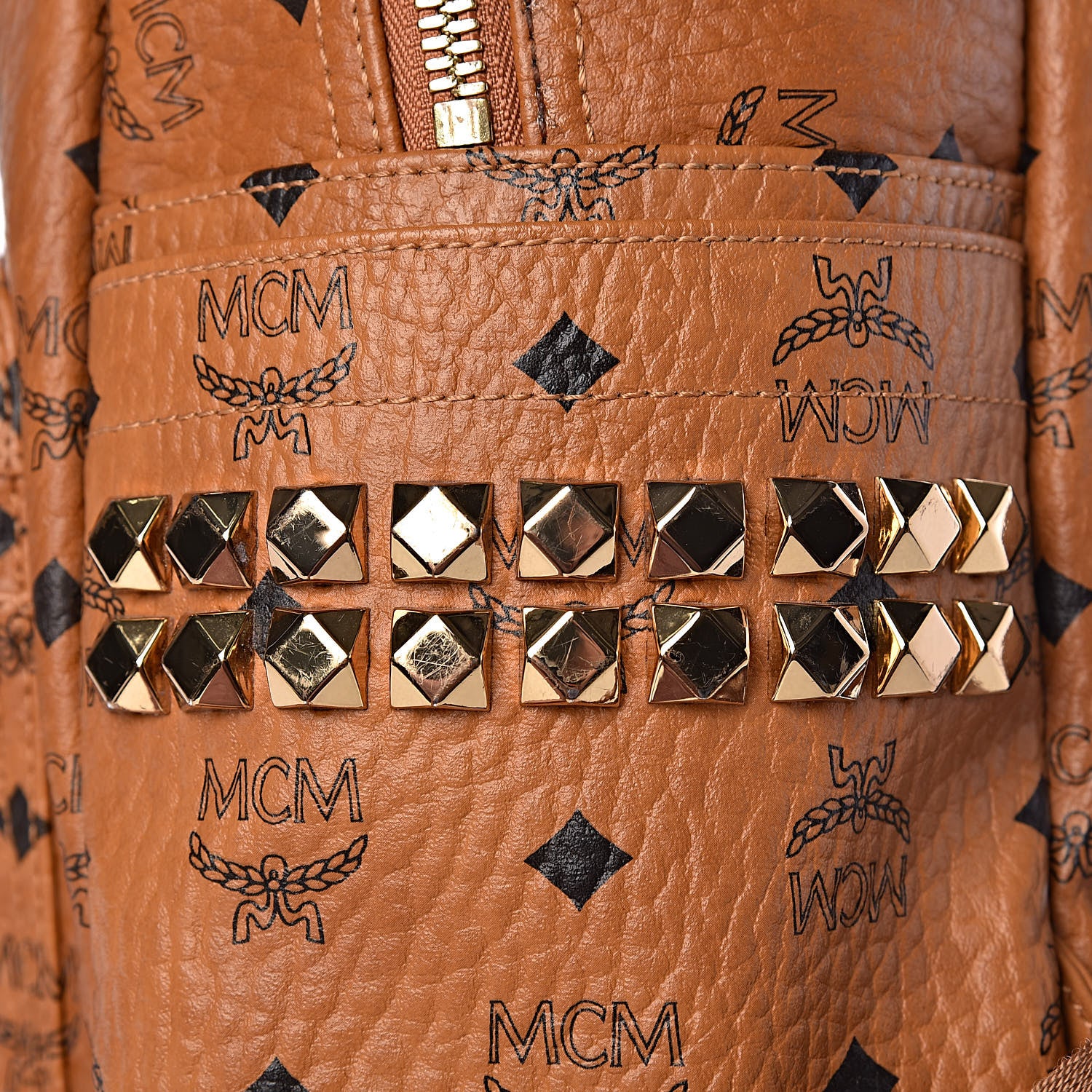 MCM Visetos Medium Side Studs Stark Backpack Cognac 14 of 16
