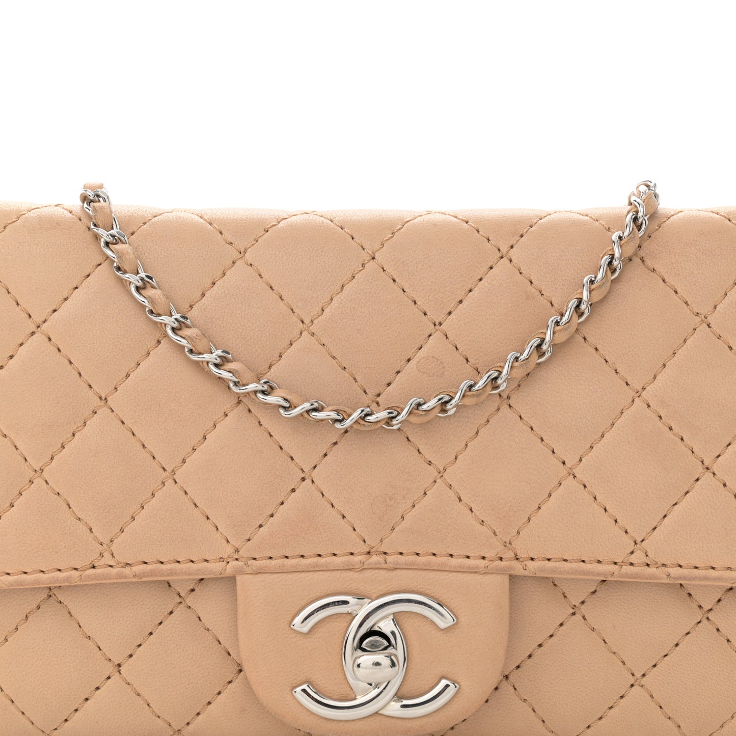 Lambskin Quilted Clutch with Chain Flap Beige