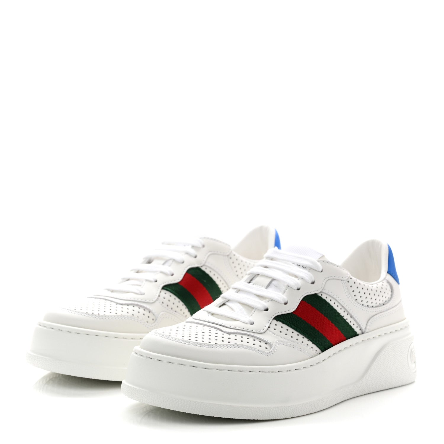 Gucci Calfskin Web Perforated Womens Platform 55mm Sneakers 36 White Bright Splash 3 of 10