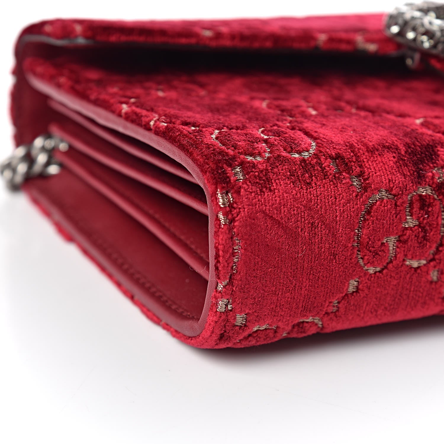 Gucci Velvet GG Monogram Mini Dionysus Chain Wallet Red Cipria 5 of 11