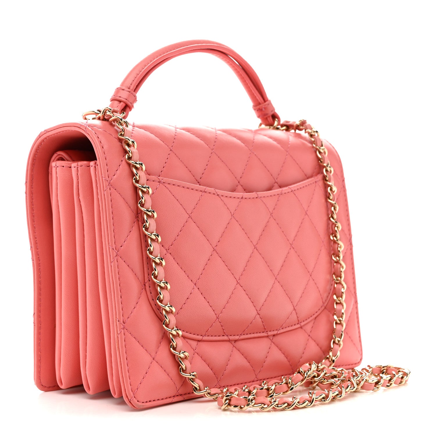 Chanel Lambskin Quilted Small Handle Tied Top Handle Flap Pink 3 of 16