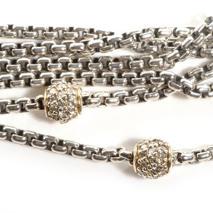 David Yurman Sterling Silver 18k Gold Diamond Eight-Row Chain Bracelet 2XL 6 of 7