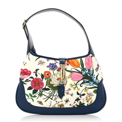 Gucci Canvas Flora Medium Jackie Hobo Blue Agata 1 of 12