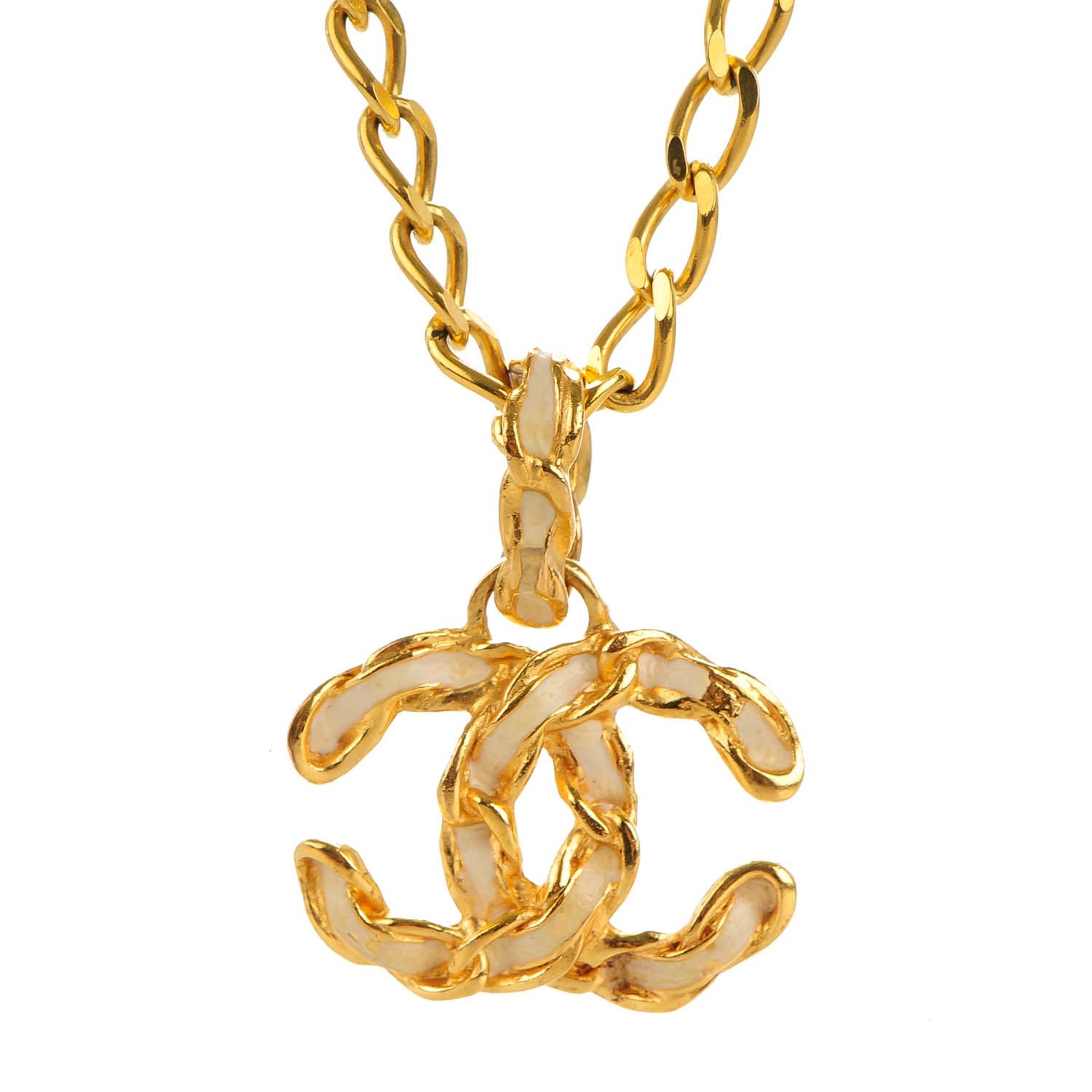 Chanel Enamel CC Pendant Necklace White Gold 3 of 6