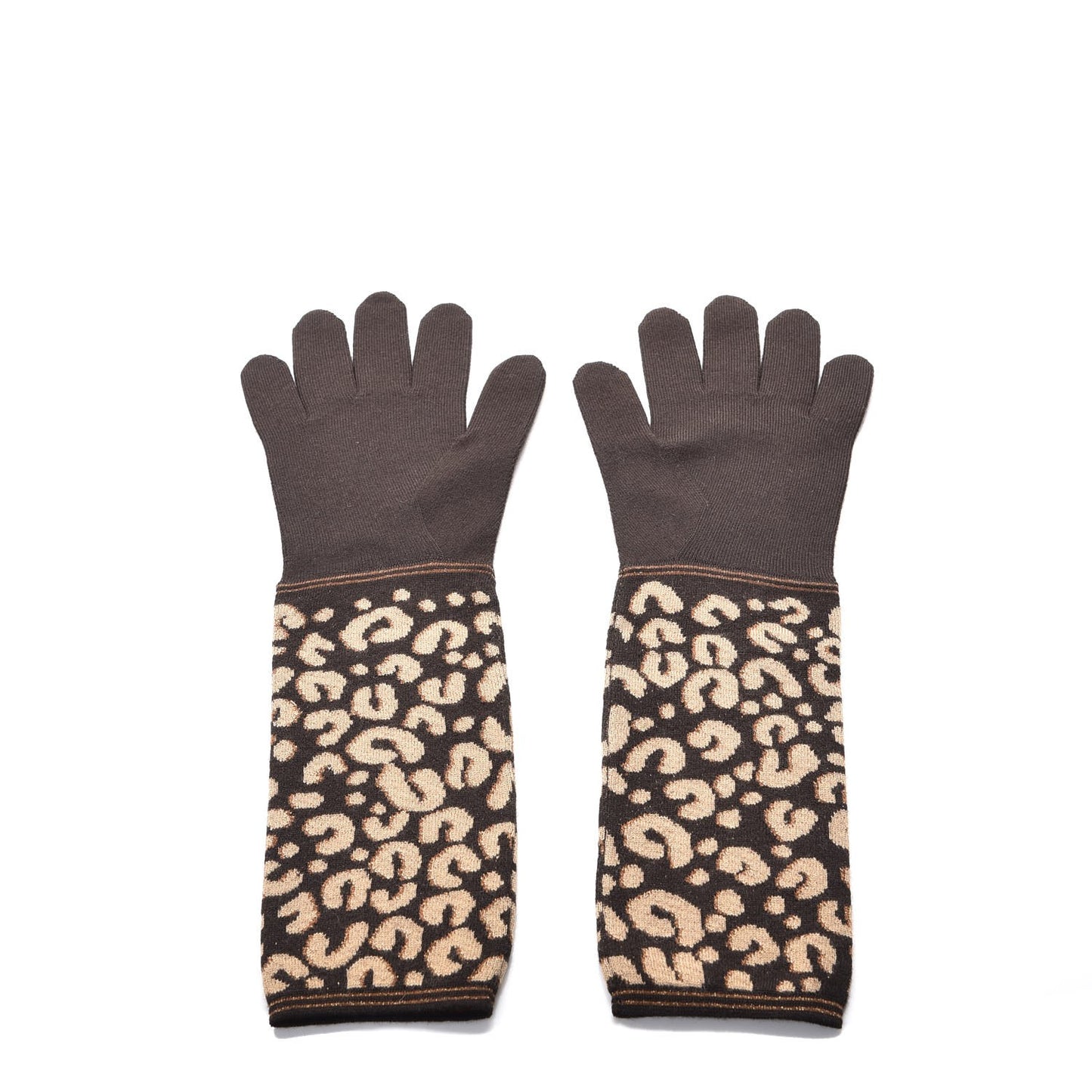 Cashmere Silk Leopard Long Gloves Marron