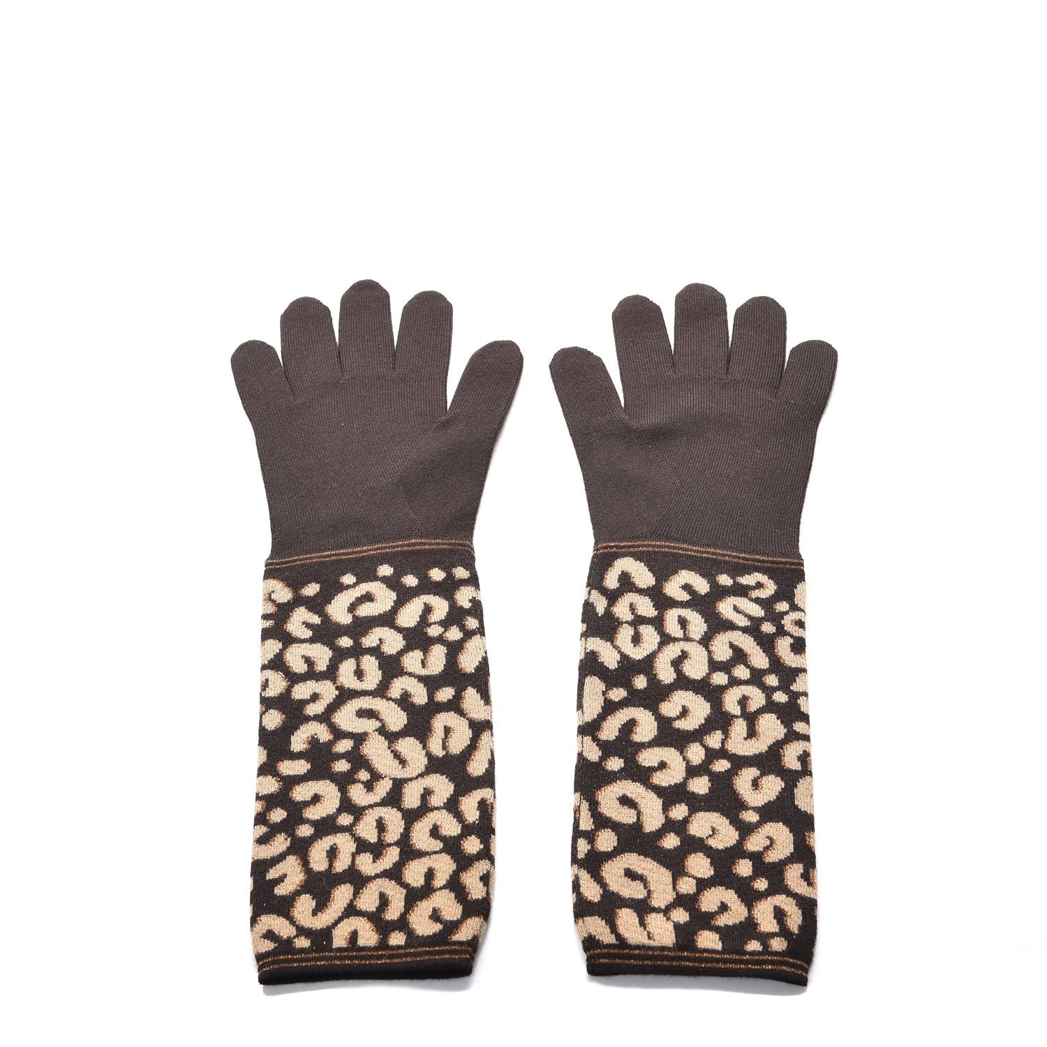 Louis Vuitton Cashmere Silk Leopard Long Gloves Marron 2 of 5