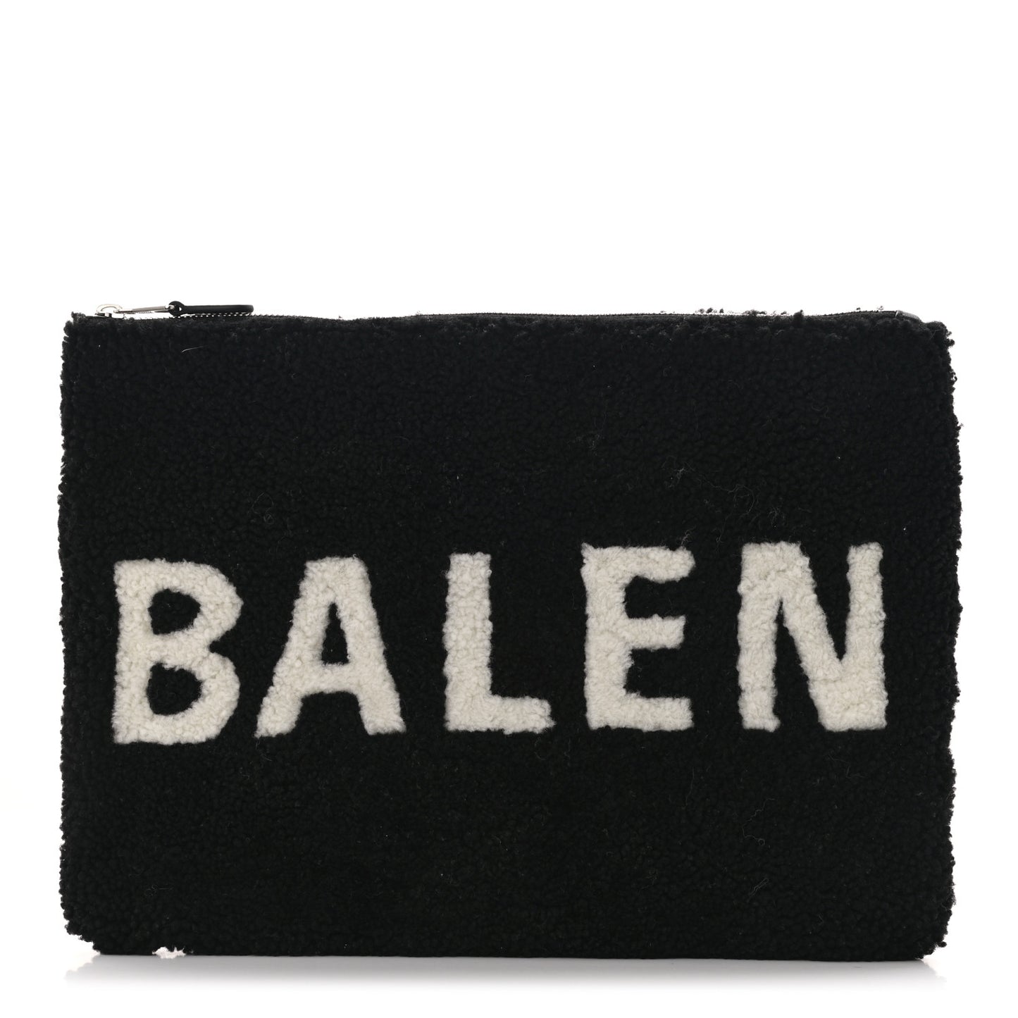 Sheepskin Shearling Contrasted Logo Large Zip Pouch Black
