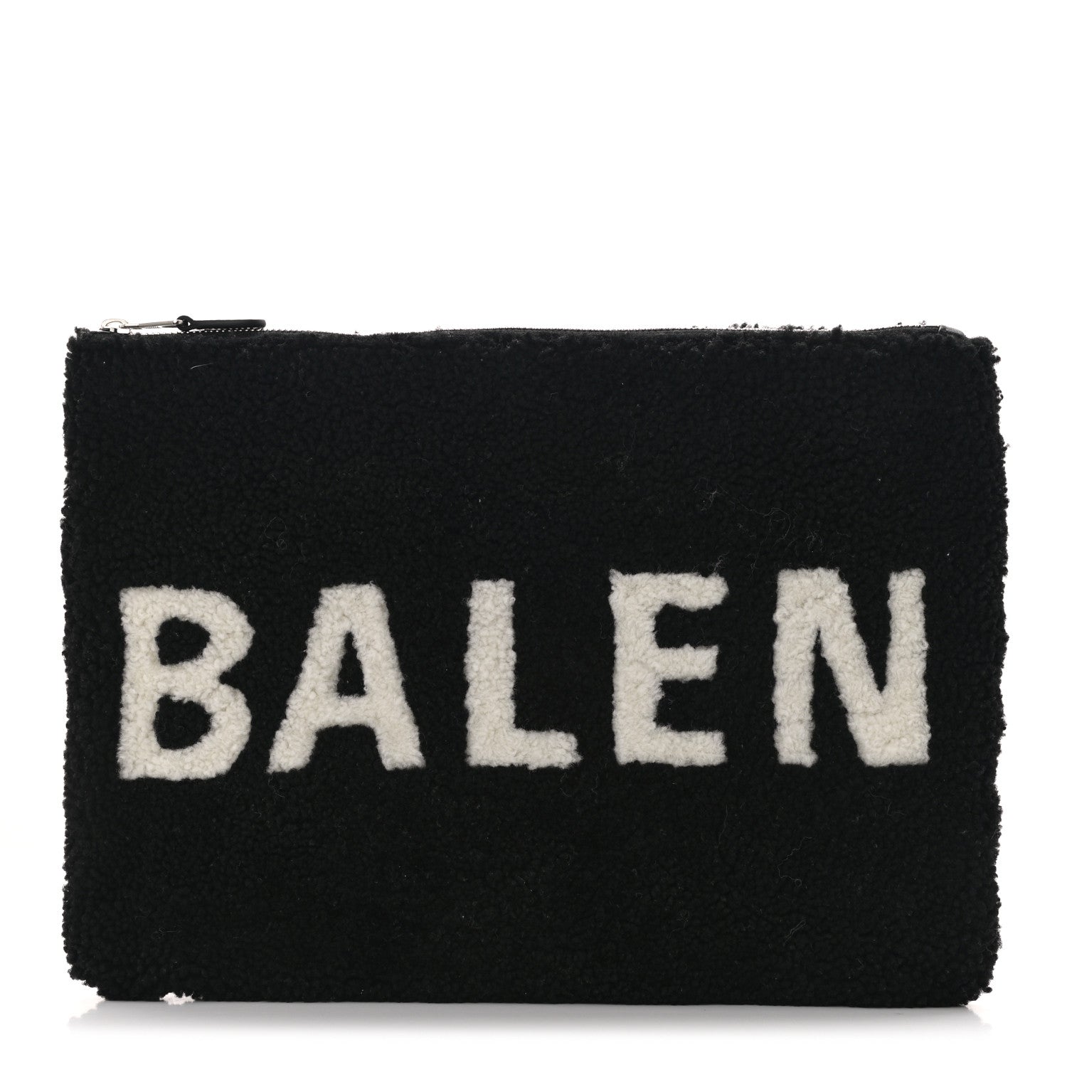 Balenciaga Sheepskin Shearling Contrasted Logo Large Zip Pouch Black 1 of 7