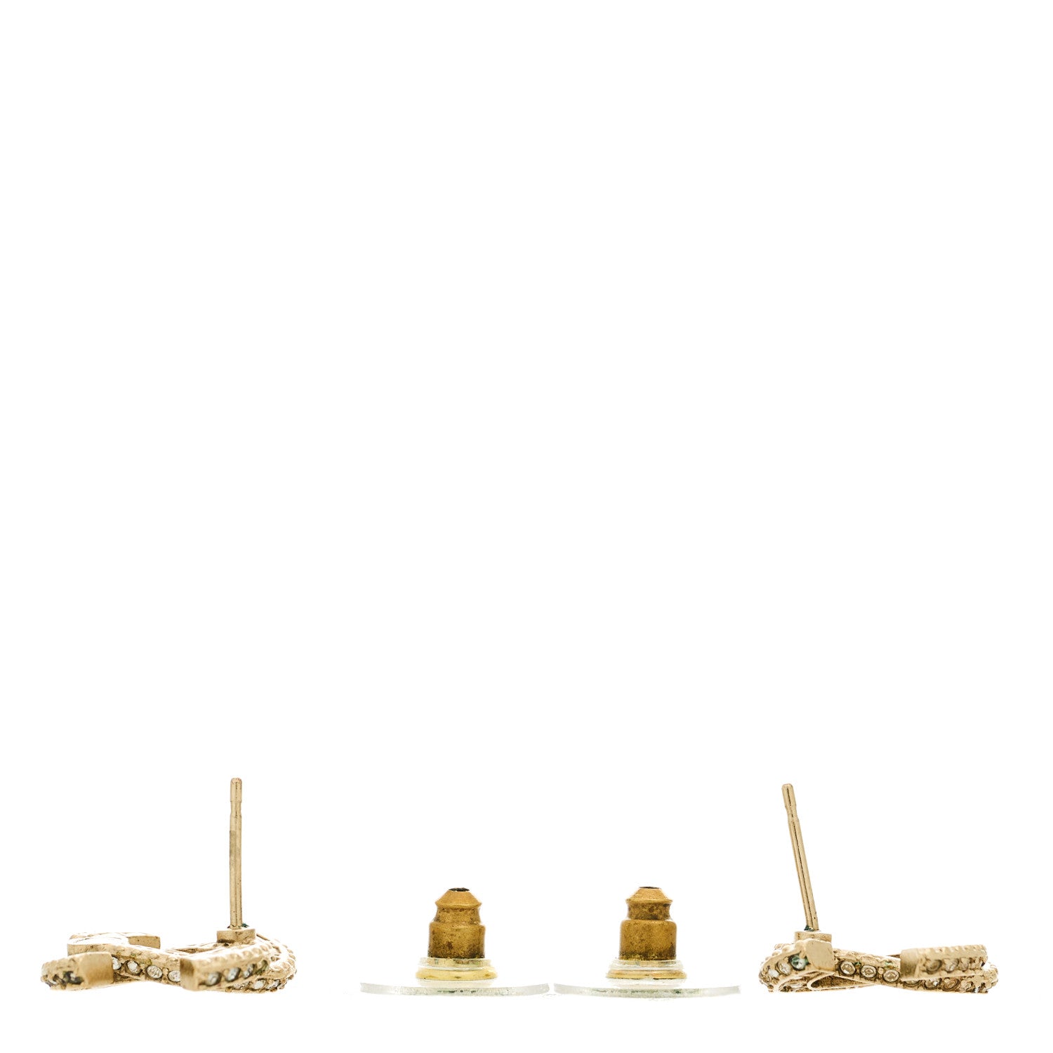 Chanel Crystal Timeless CC Earrings Light Gold 3 of 5