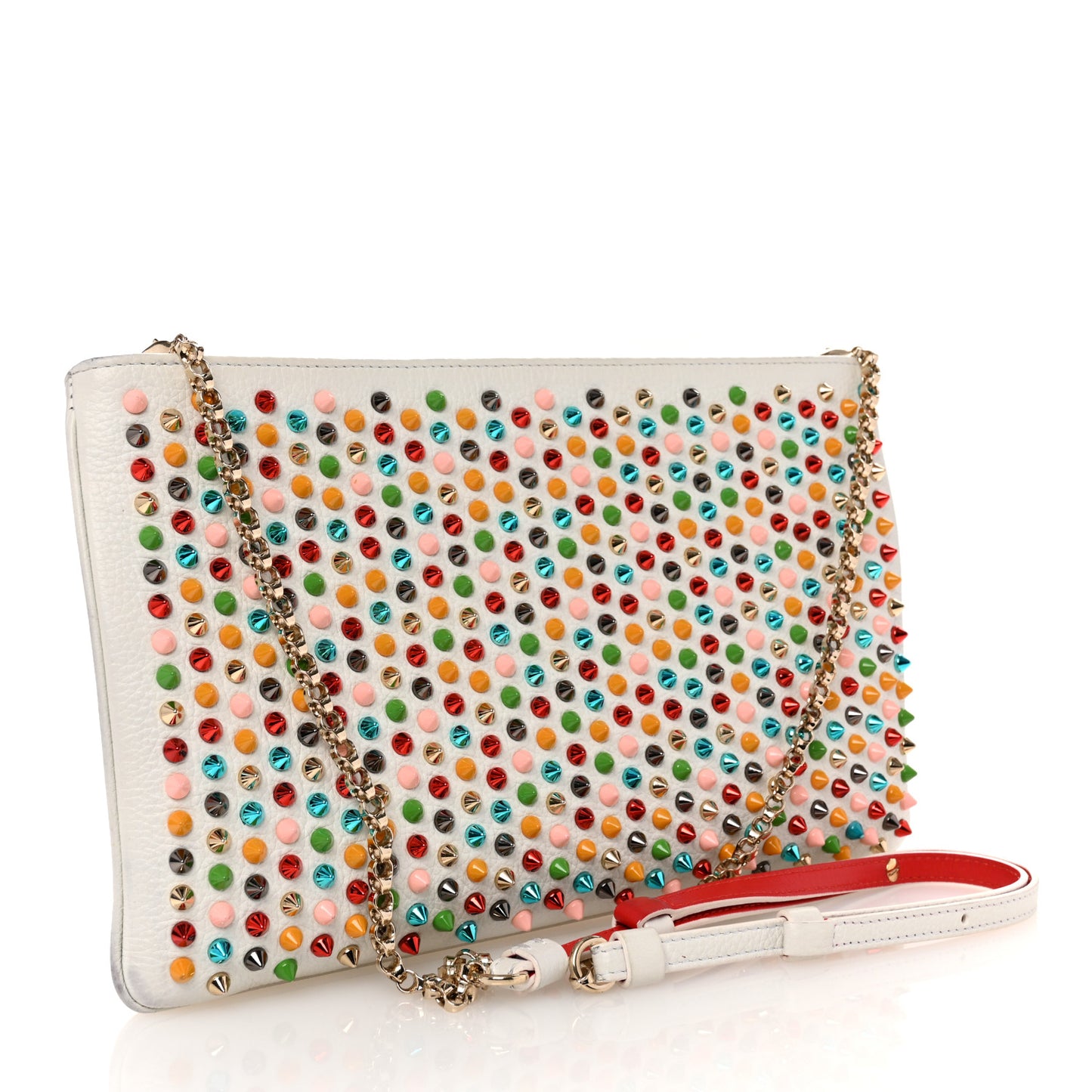 Calfskin Empire Spikes Loubiposh Clutch White Multi