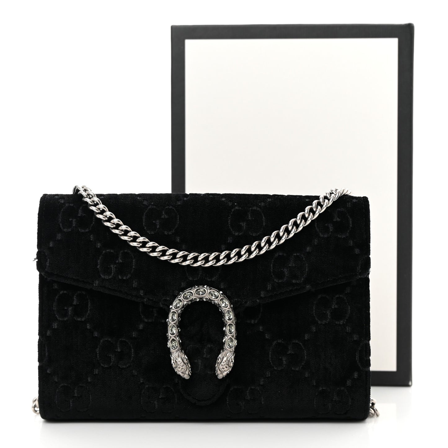 Velvet GG Monogram Mini Dionysus Chain Wallet Black