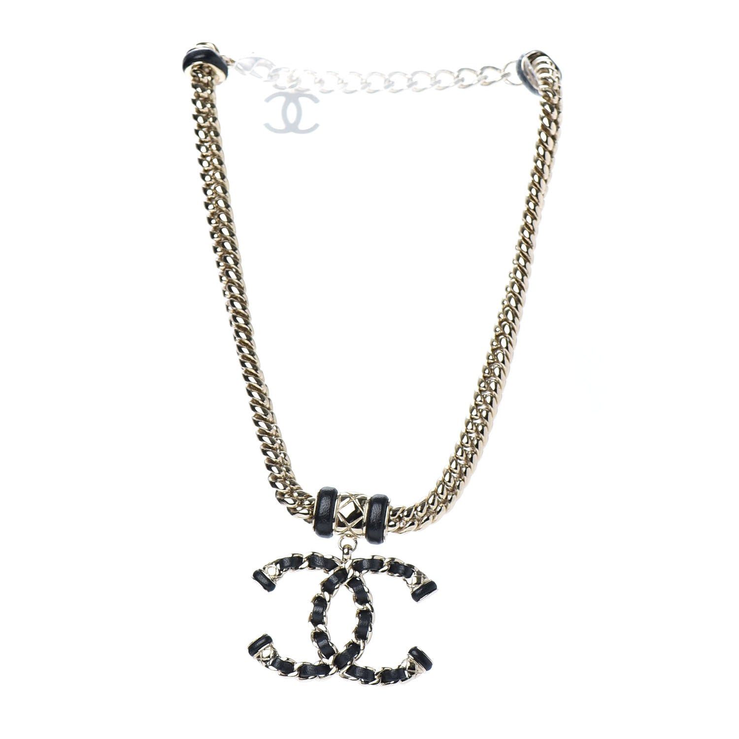 Chanel Metal Lambskin CC Chain Necklace Gold Black 3 of 5