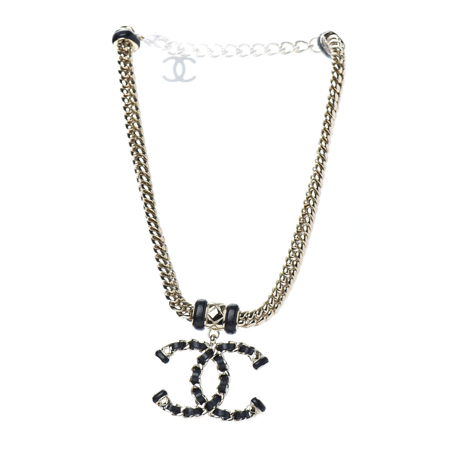 Metal Lambskin CC Chain Necklace Gold Black