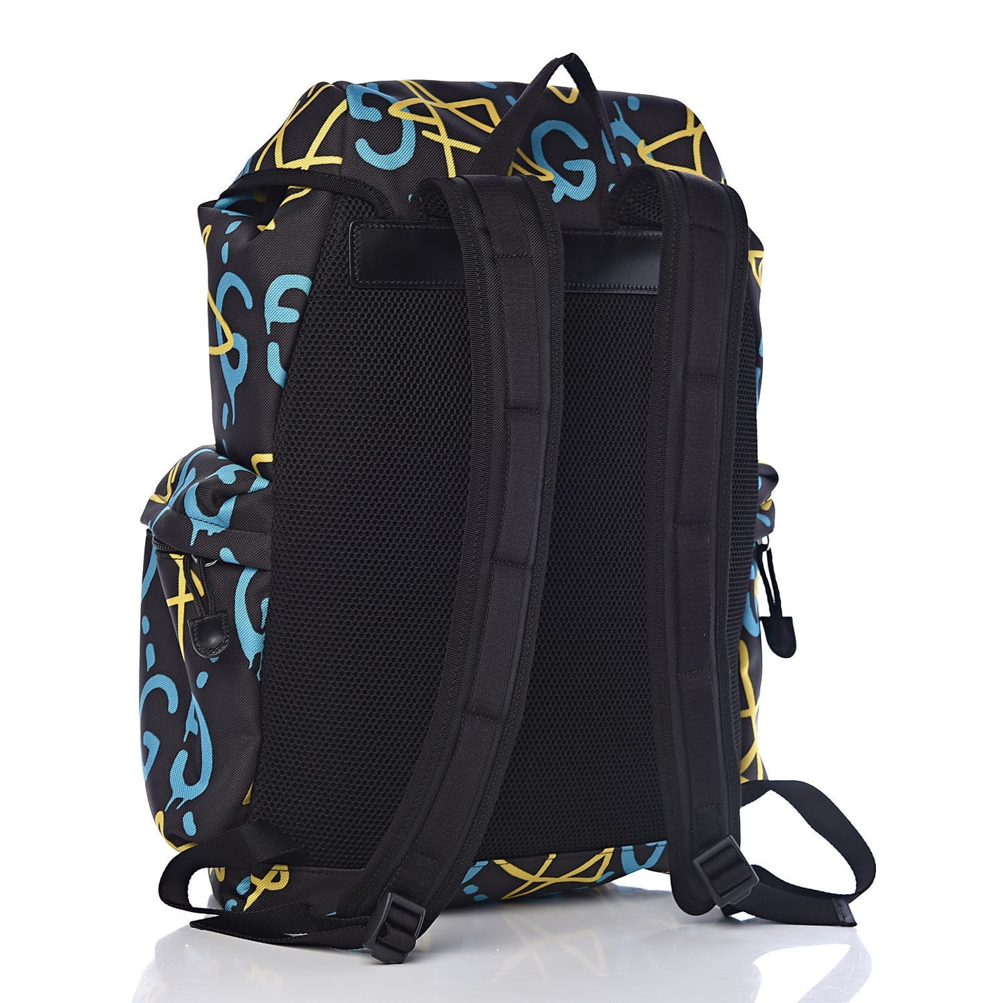 Techno Canvas GucciGhost Double Buckle Backpack Black New Acquamarine