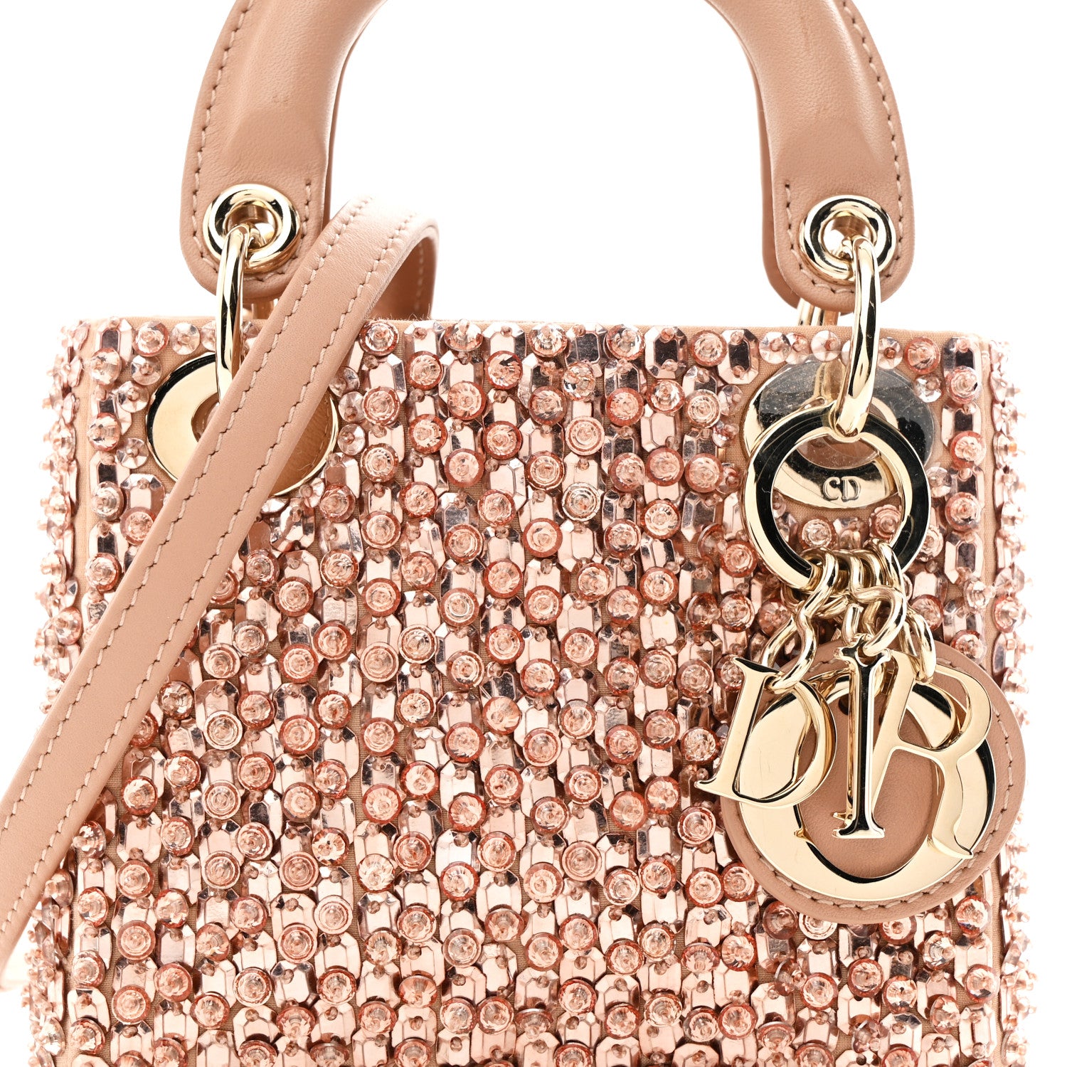Christian Dior Satin Crystal Beaded Embroidered Micro Lady Dior Pink 8 of 10
