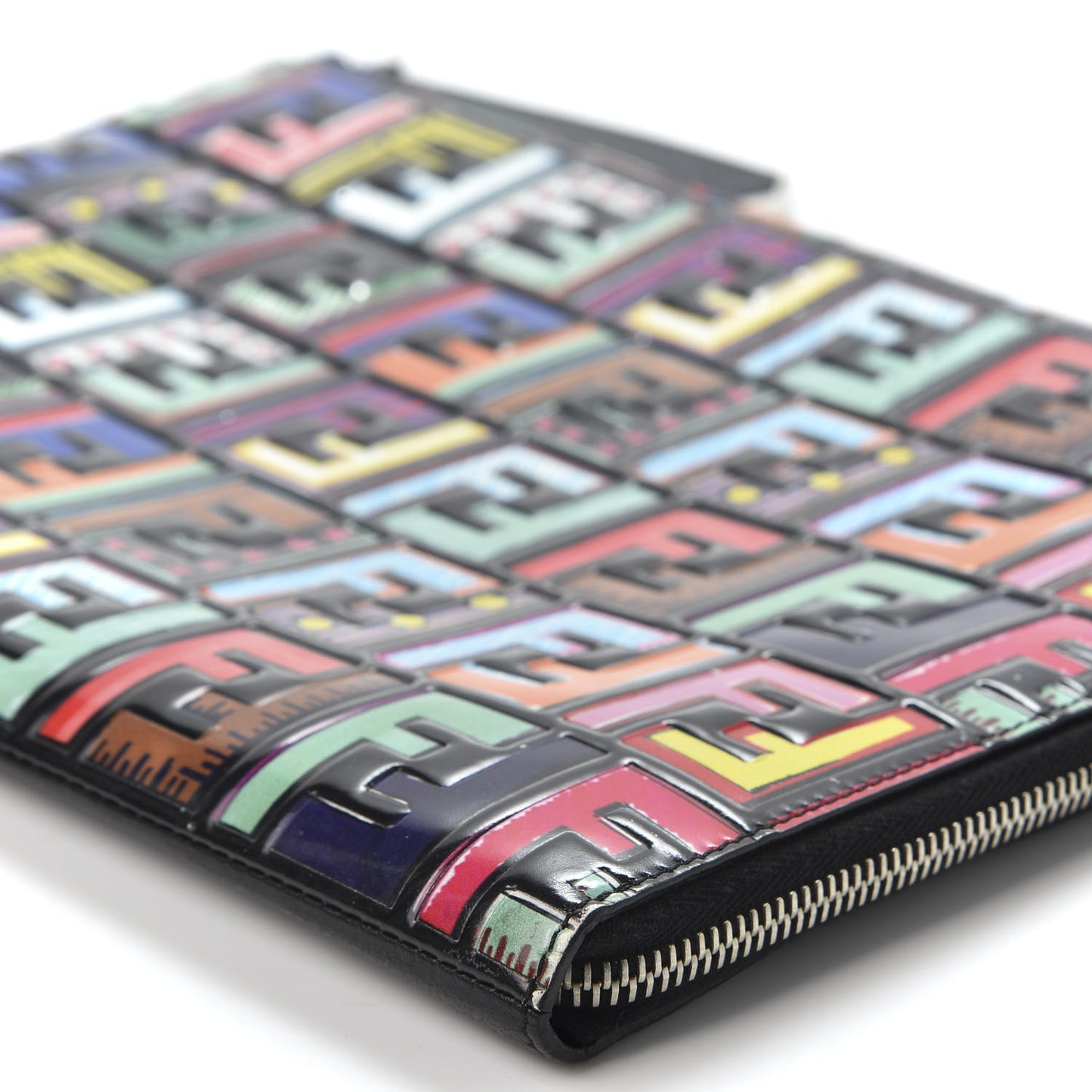 Vitello Dolce Fun Fair Embossed Zip Around Pouch Black Multicolor