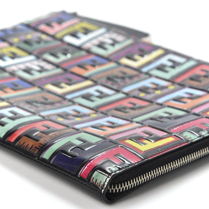 Fendi Vitello Dolce Fun Fair Embossed Zip Around Pouch Black Multicolor 6 of 8