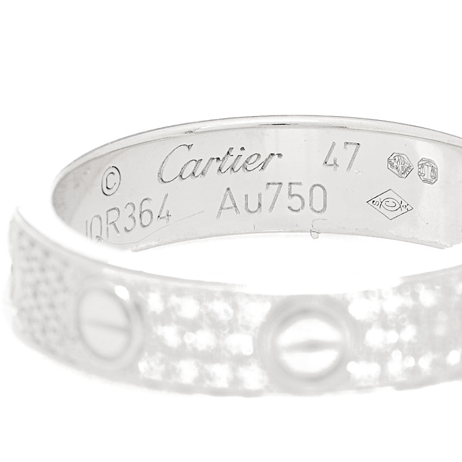 Cartier 18K White Gold Diamond 4mm LOVE Wedding Paved Band Ring 47 4 4 of 5