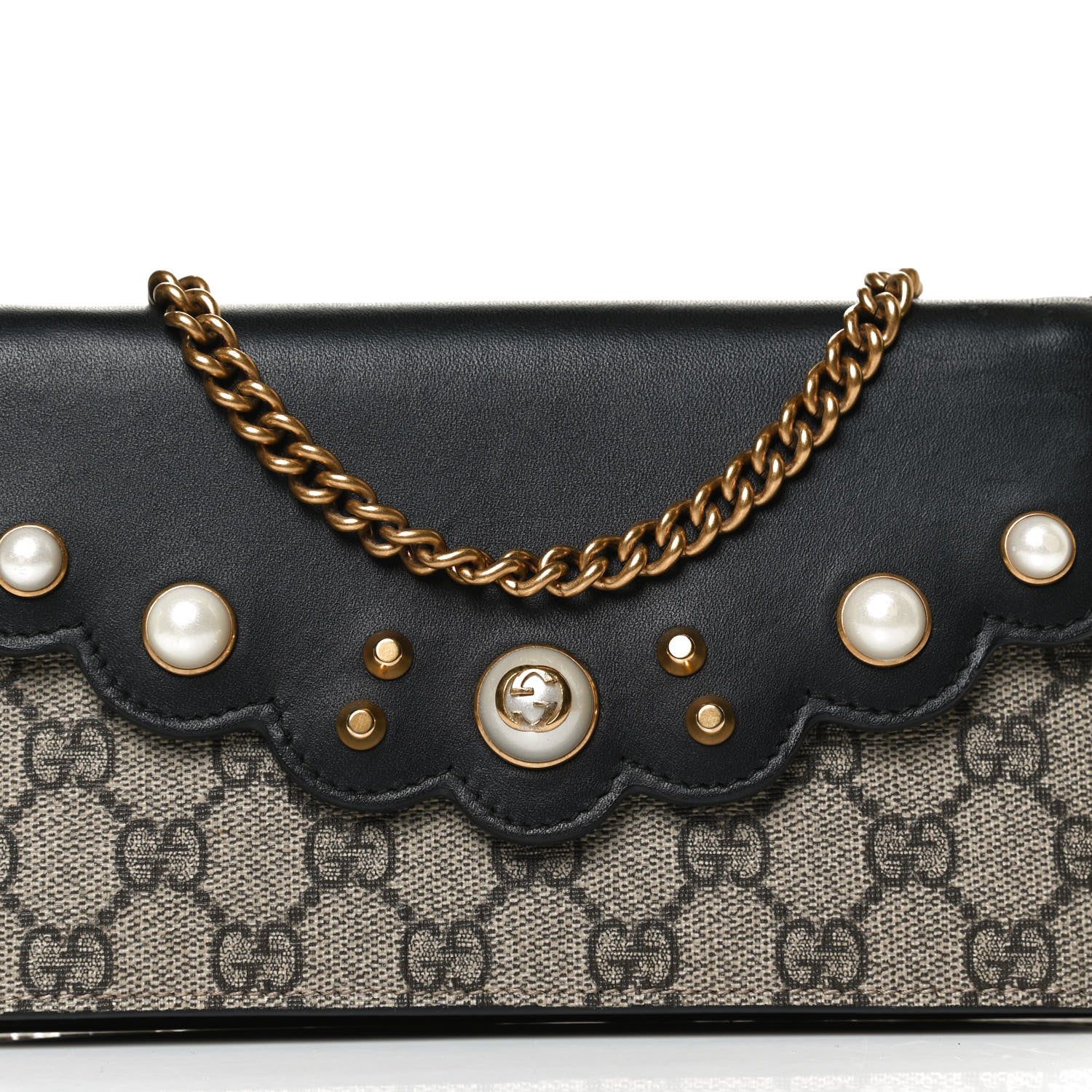 Gucci GG Supreme Monogram Mini Peony Pearly Wallet on Chain Black 6 of 11
