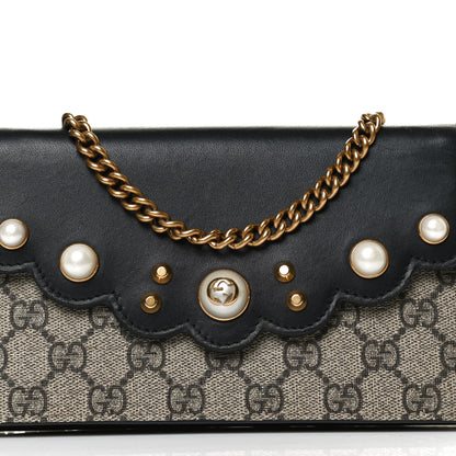Gucci GG Supreme Monogram Mini Peony Pearly Wallet on Chain Black 6 of 11