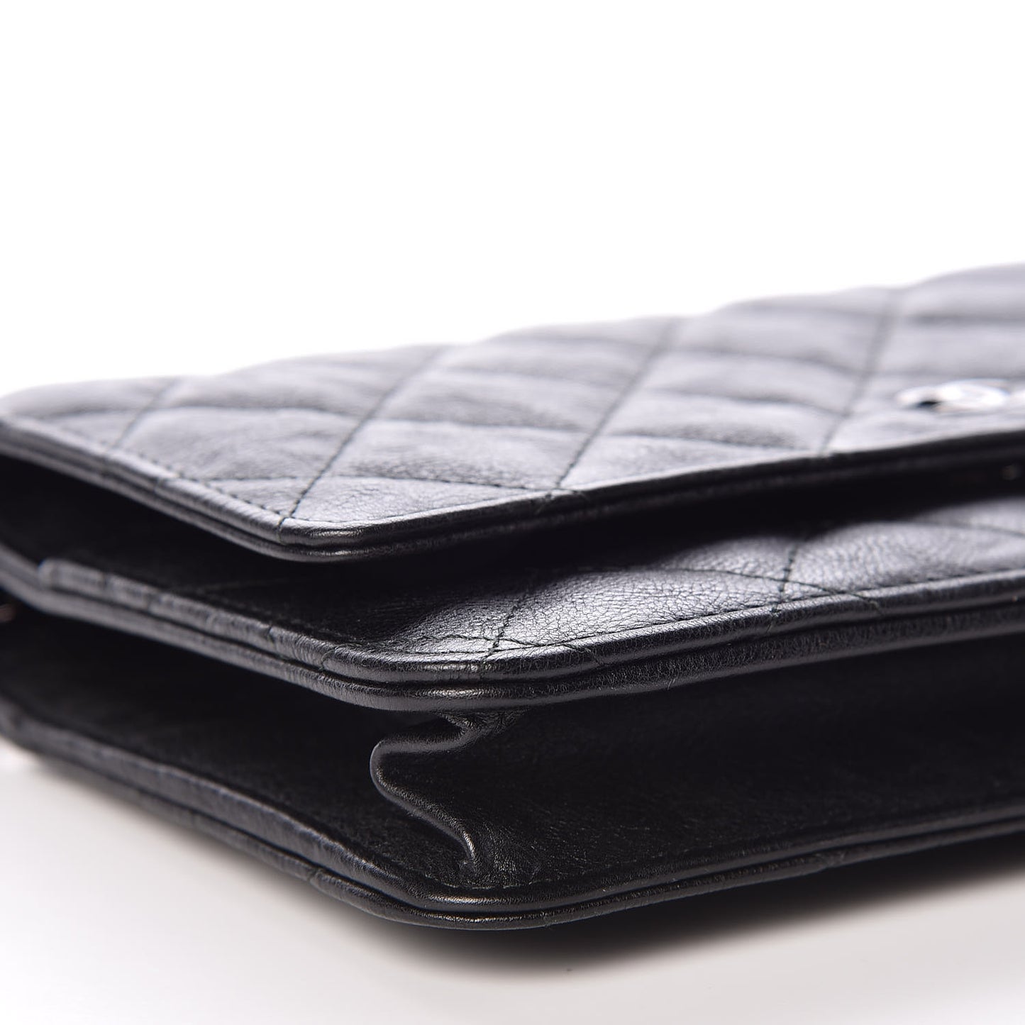 Crumpled Calfskin Quilted Wallet On Chain WOC So Black