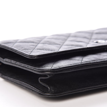 Chanel Crumpled Calfskin Quilted Wallet On Chain WOC So Black 5 of 11