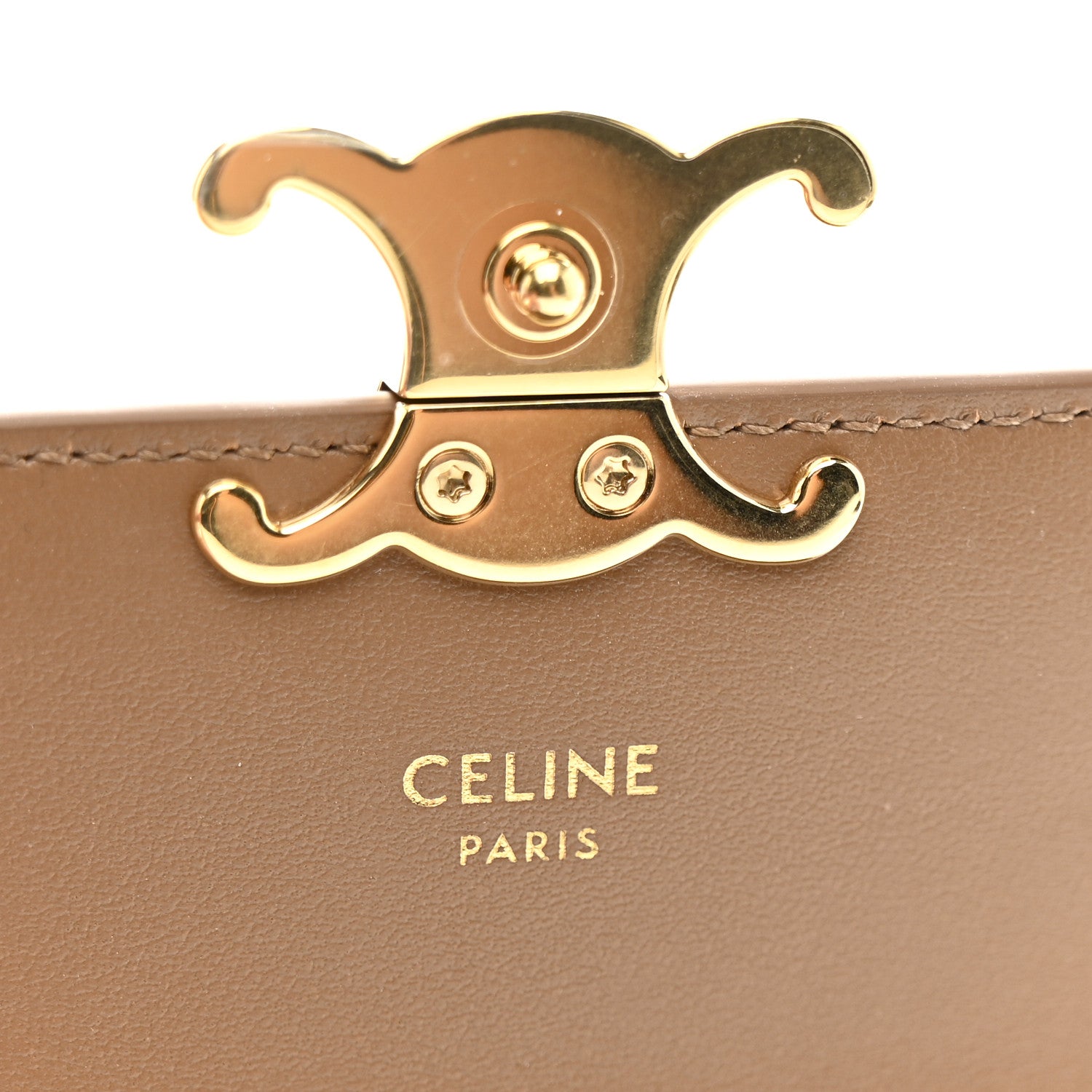 Celine Shiny Calfskin Triomphe Flap Card Holder Bronze 1809116