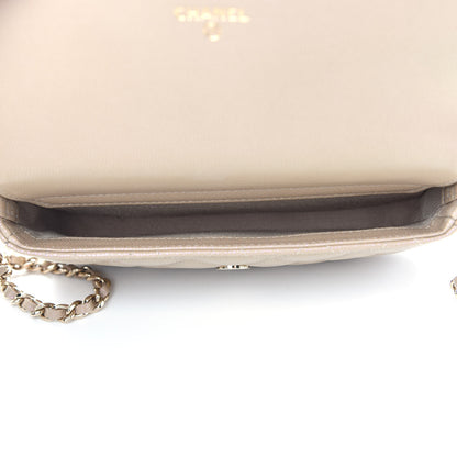 Chanel Iridescent Caviar Quilted Flap Phone Holder With Chain Beige 5 of 10