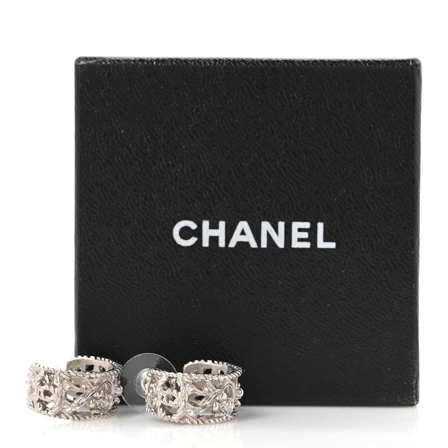 Chanel CC Camellia Hoop Earrings Silver 5 of 5