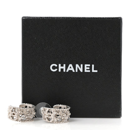 Chanel CC Camellia Hoop Earrings Silver 5 of 5