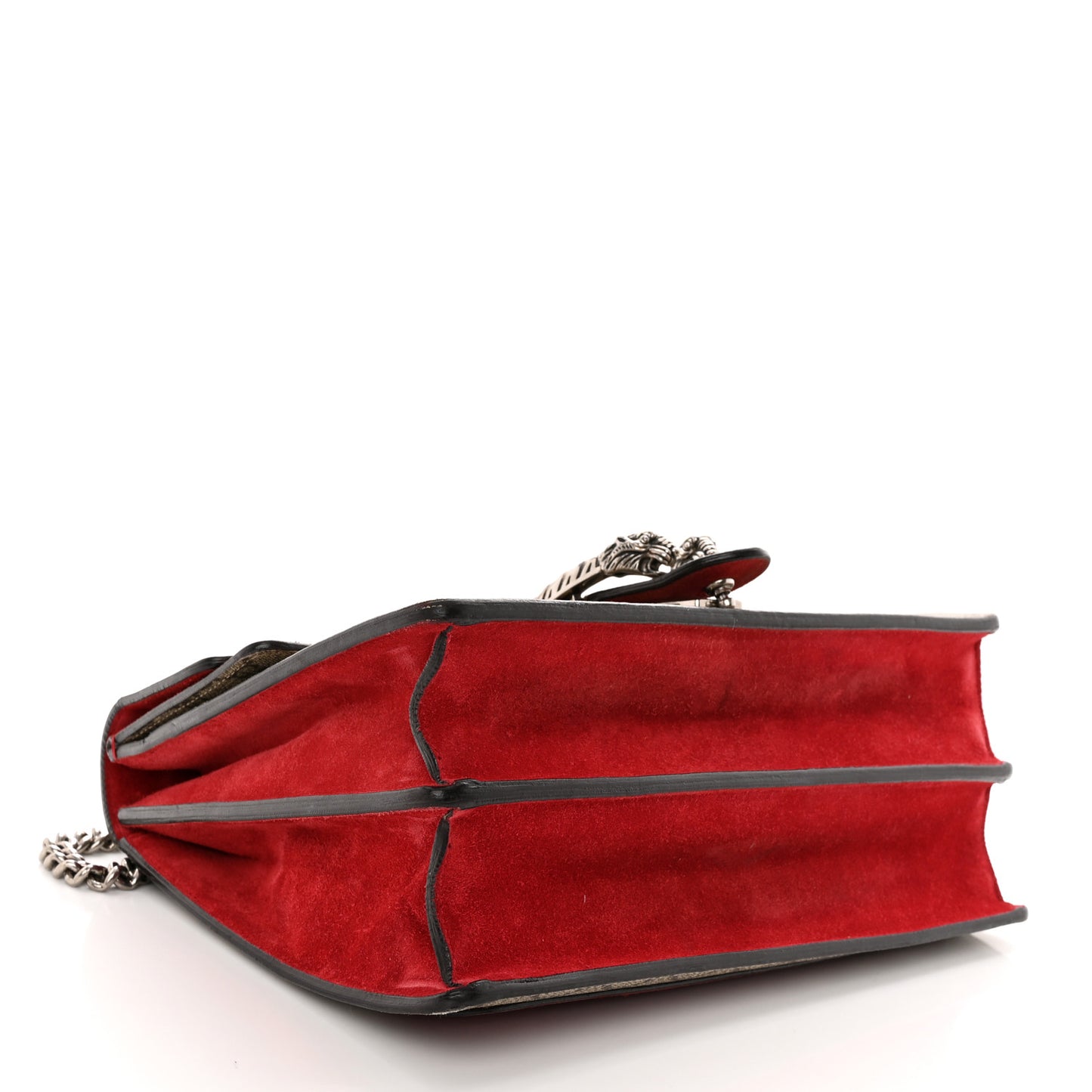 GG Supreme Monogram Suede Cudu Medium Dionysus Shoulder Bag Beige Ebony Vulcanic Red