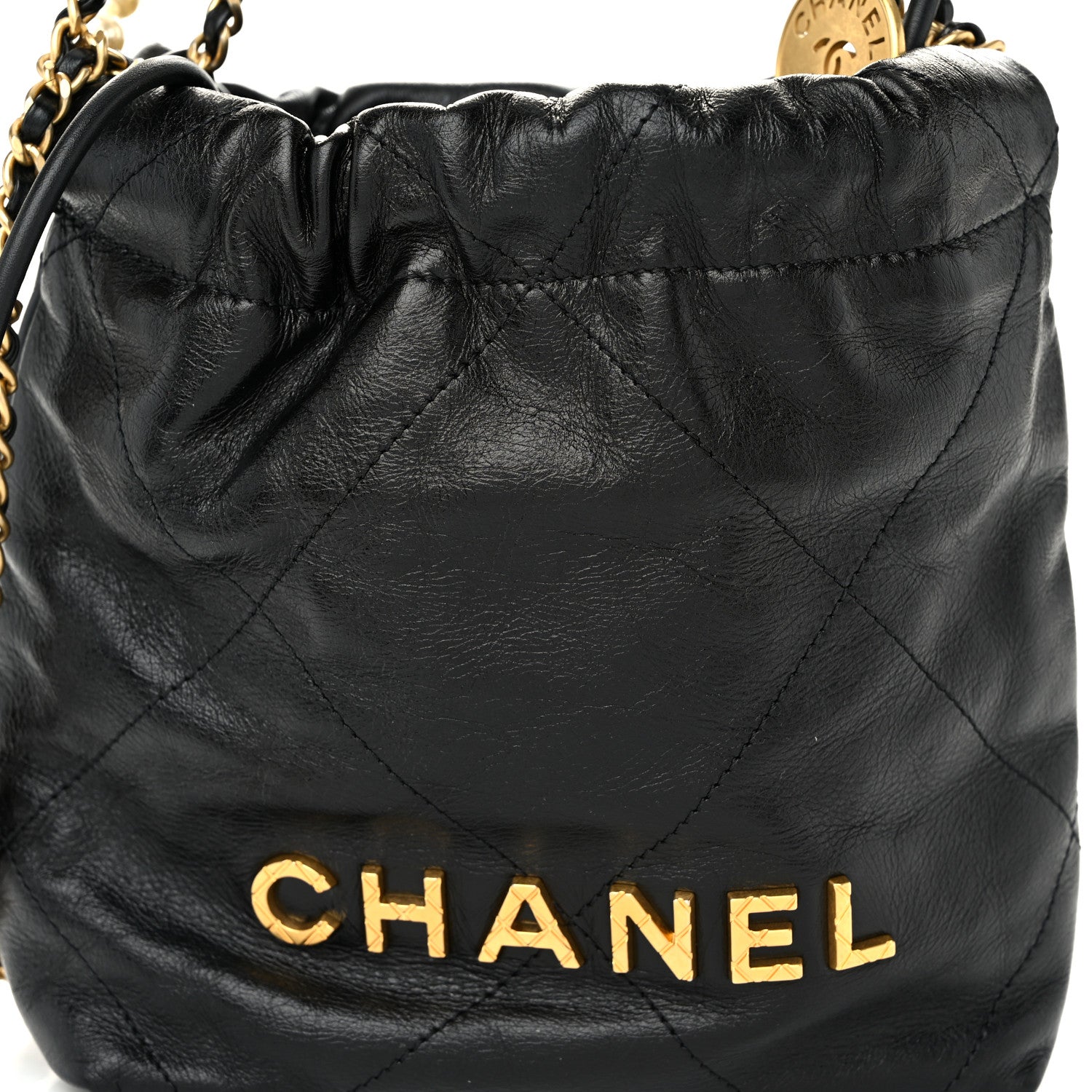 Chanel Shiny Crumpled Calfskin Quilted Pearl Mini Chanel 22 Black 8 of 11
