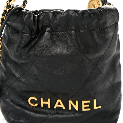 Chanel Shiny Crumpled Calfskin Quilted Pearl Mini Chanel 22 Black 8 of 11