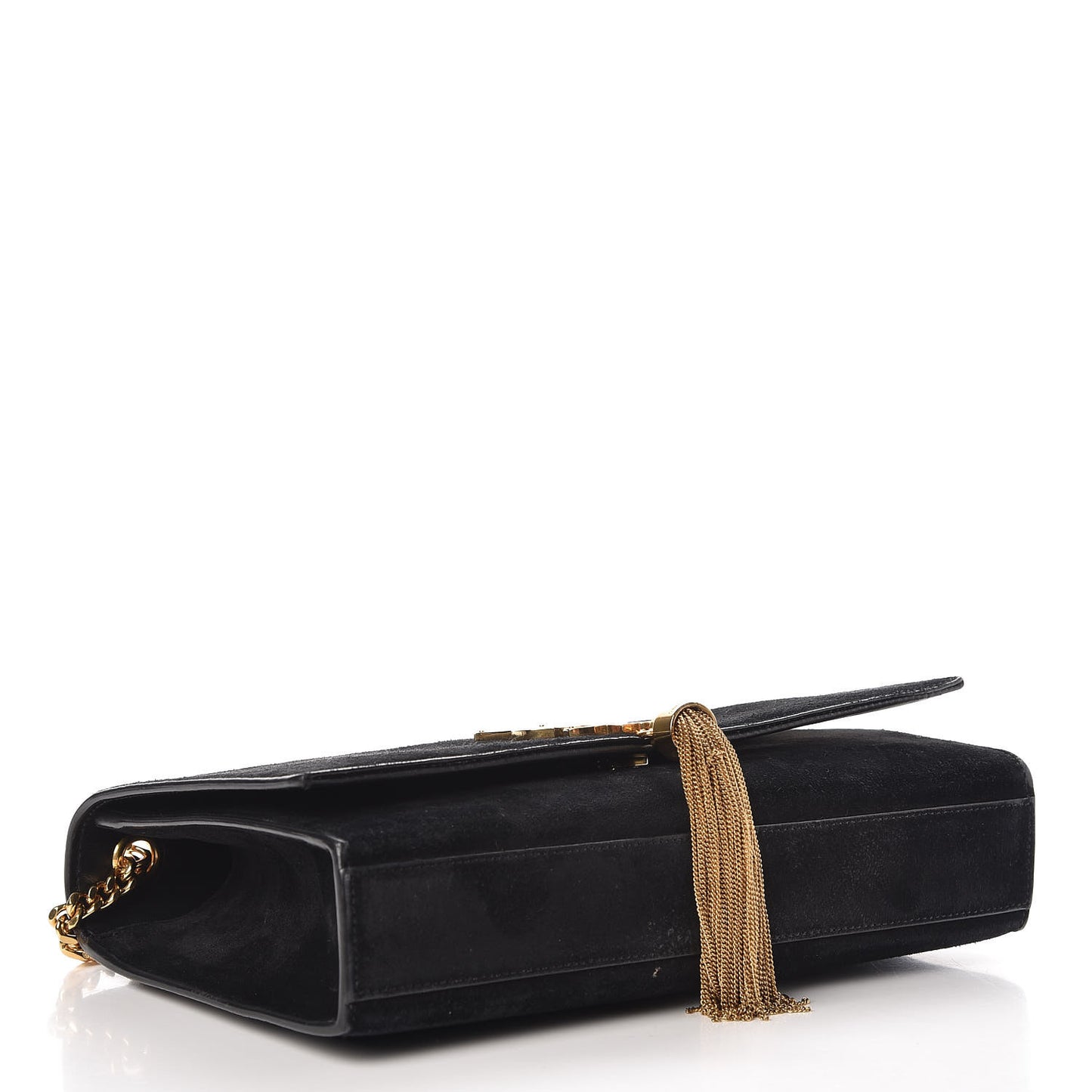 Suede Medium Classic Monogram Kate Tassel Satchel Black