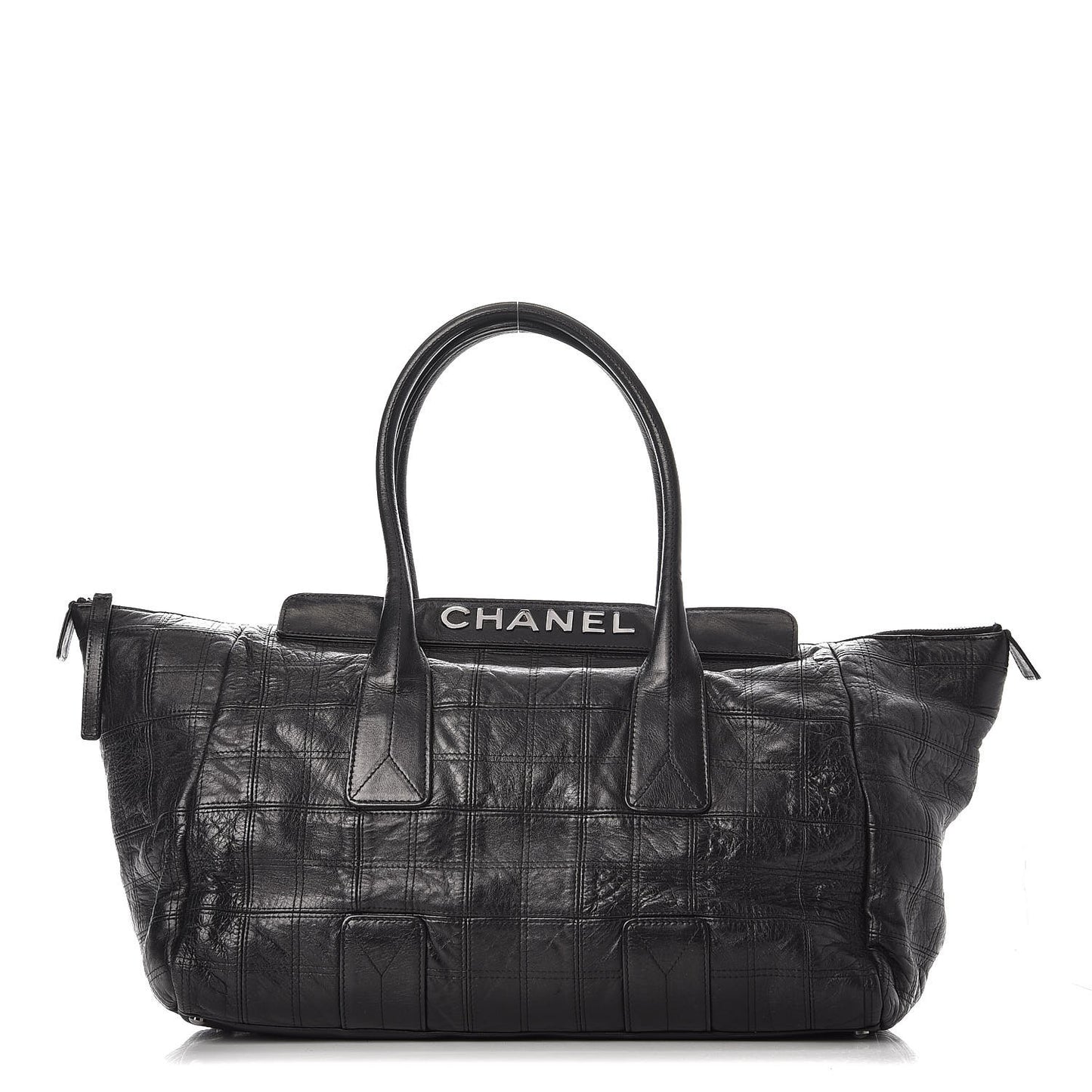Lambskin Square Stitched Lax Large Tote Black