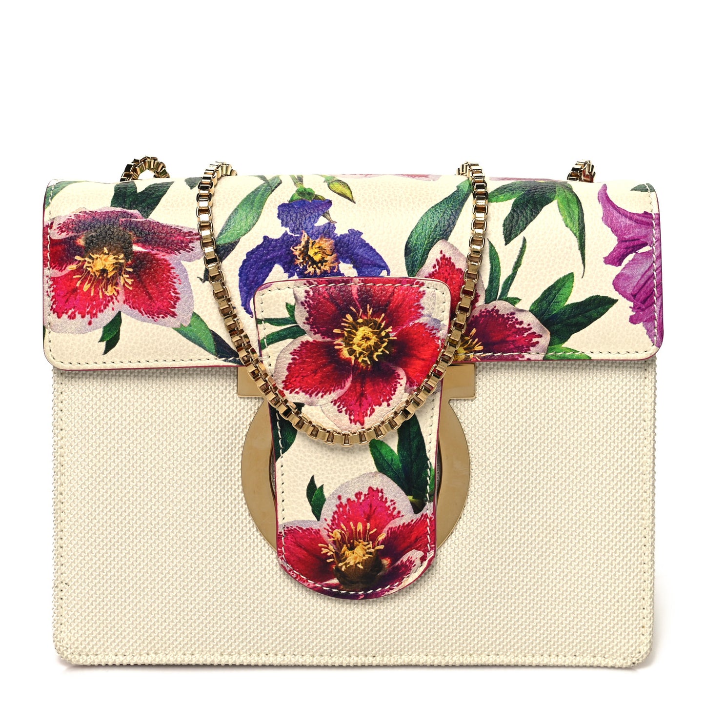 Canvas Calfskin Thalia Crossbody Bag White Multicolor