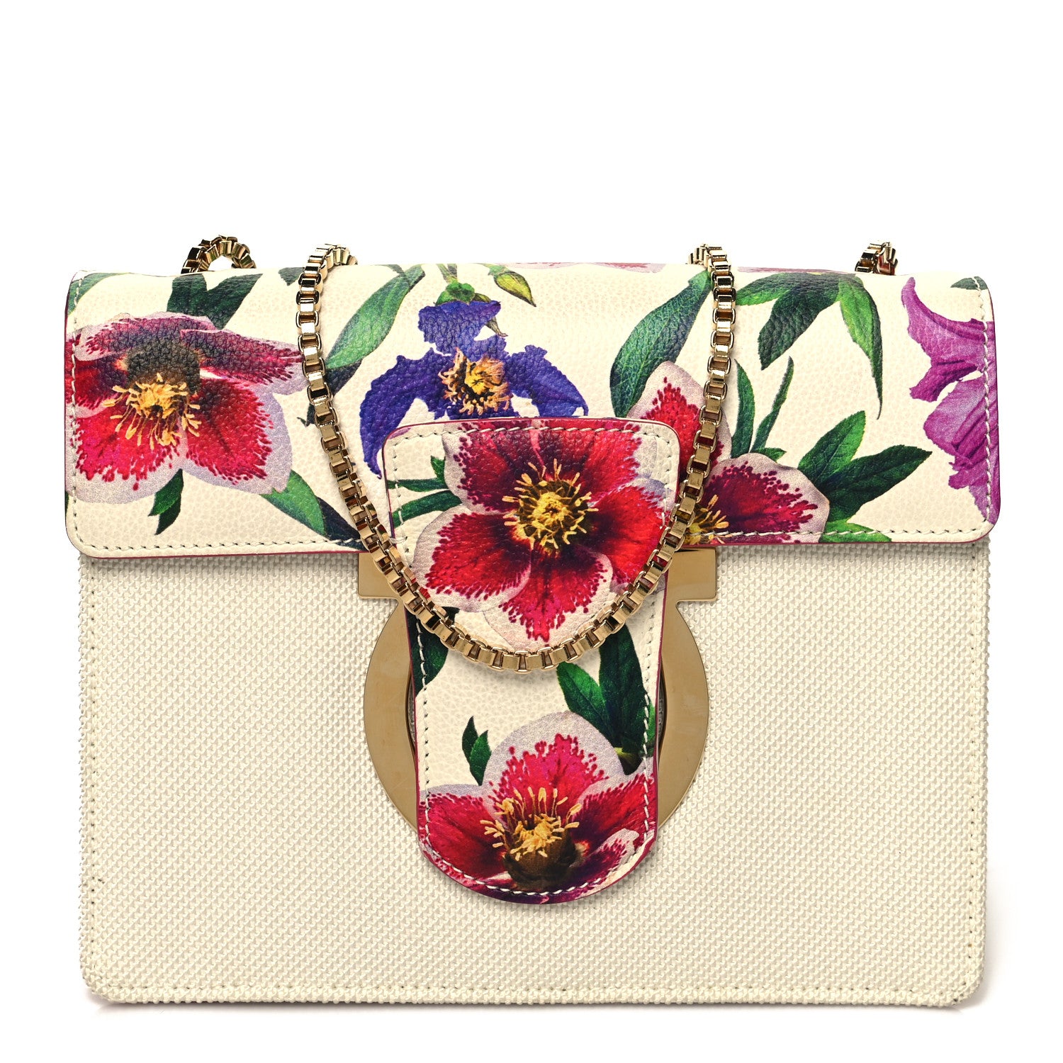 Salvatore Ferragamo Canvas Calfskin Thalia Crossbody Bag White Multicolor 1 of 13