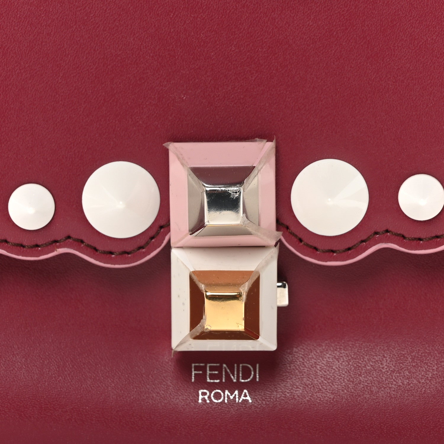 Fendi Vitello Liberty Scalloped Studded Small Kan I Shoulder Bag Black Cherry Multicolor 8 of 10