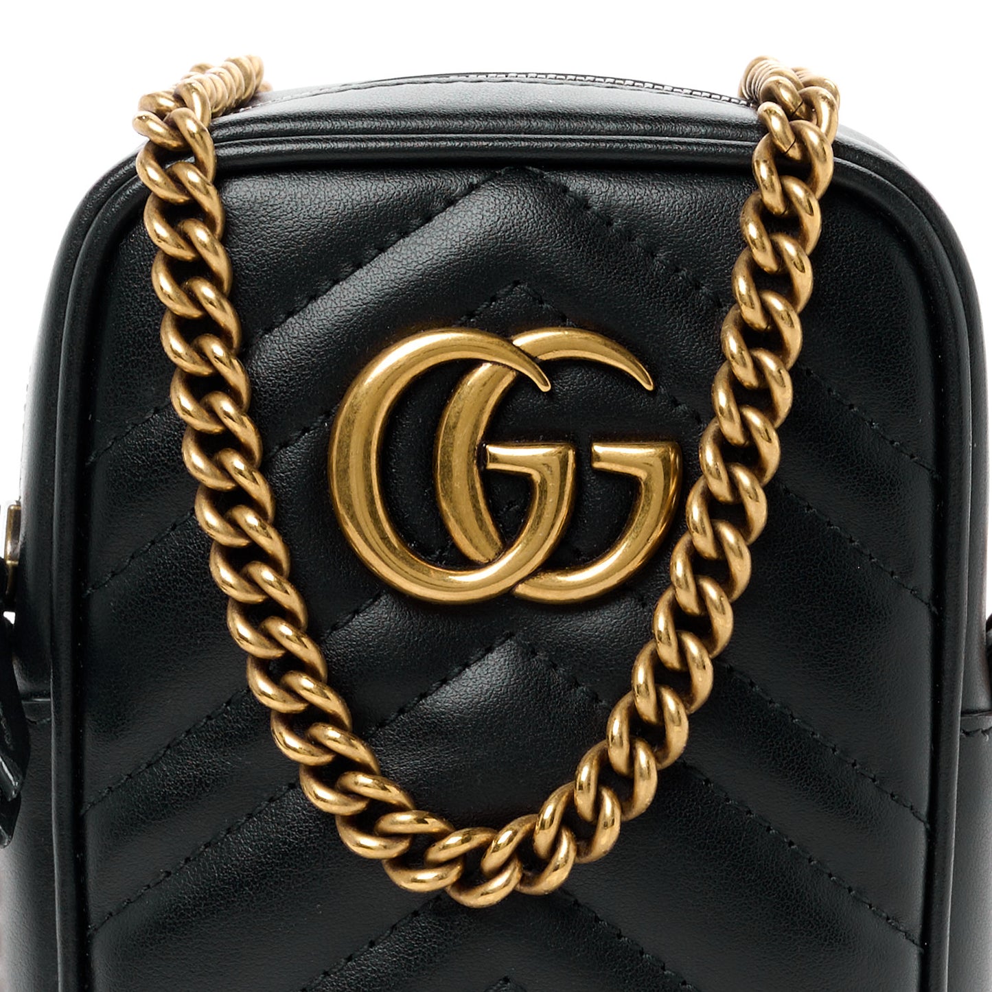 Calfskin Matelasse Mini GG Marmont Crossbody Bag Black