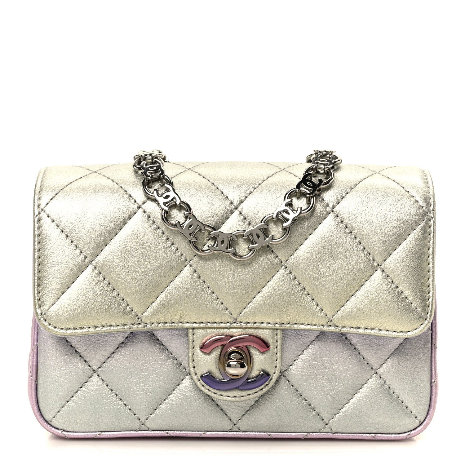 Chanel Gradient Metallic Calfskin Quilted Clutch Silver Blue Yellow Purple 1 of 11