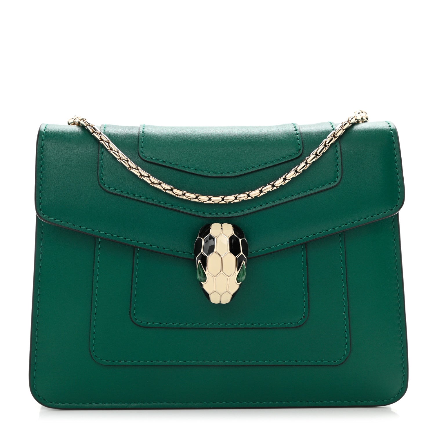 Bulgari Calfskin Small Serpenti Forever Snake Strap Crossbody Bag Emerald Green 3 of 9