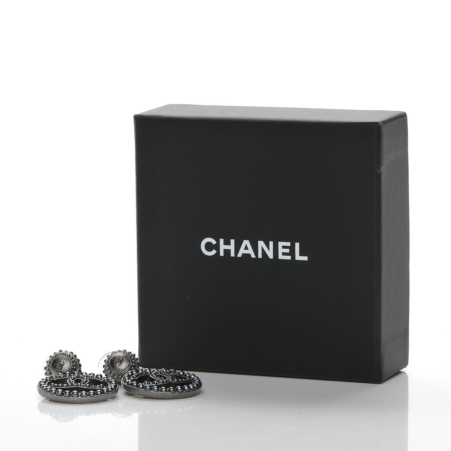 Chanel Ruthenium Beaded CC Drop Earrings Dark Grey 5 of 5