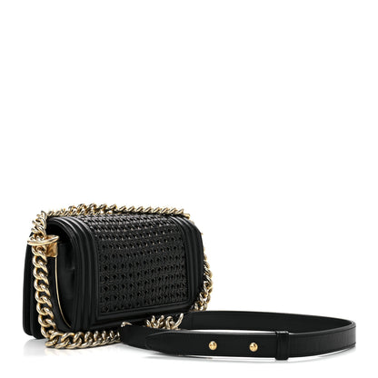 Chanel Sheepskin Braided Small Boy Reverso Flap Black 2 of 10