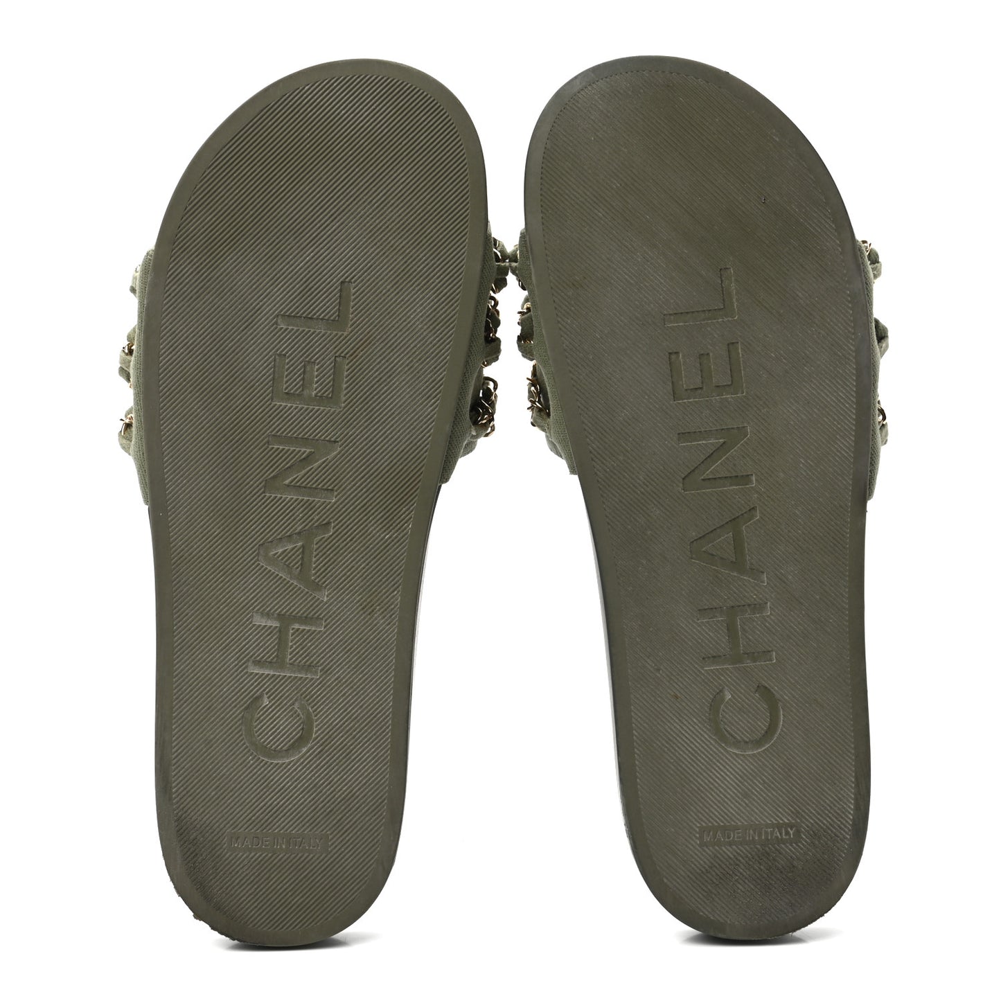 Canvas Chain Flat Sandals 39 Khaki