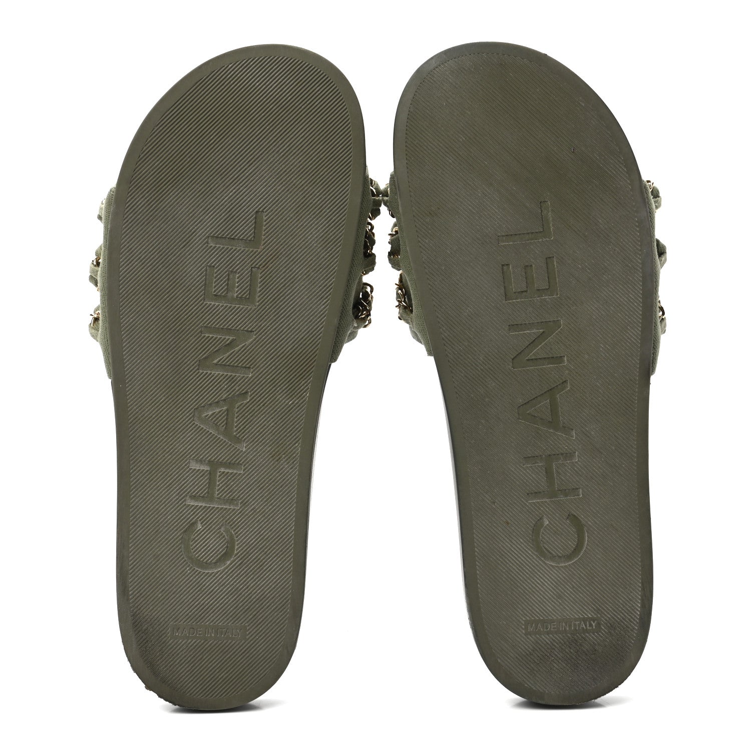 Chanel Canvas Chain Flat Sandals 39 Khaki 5 of 11